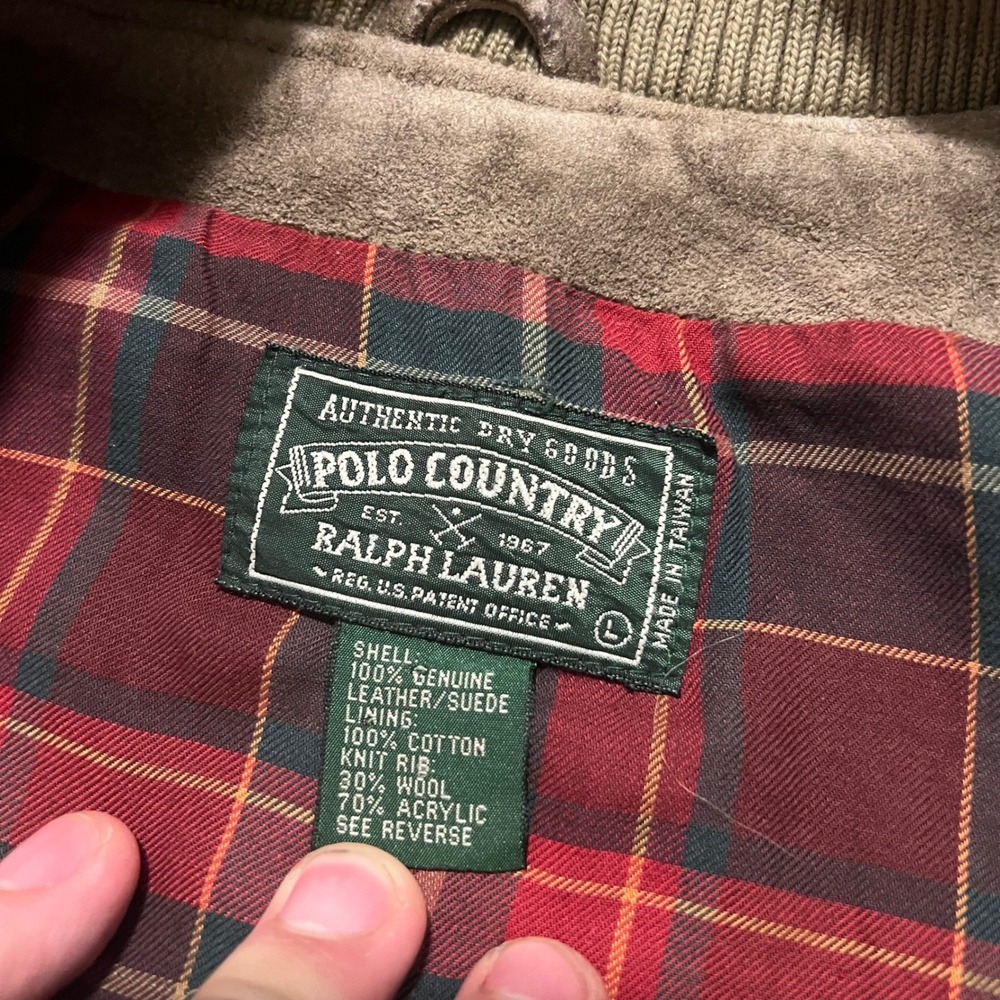 Polo Country‎ Ralph Lauren Vintage Suede Leather Bomber Jacket Tan Mens Large - Picture 3 of 10